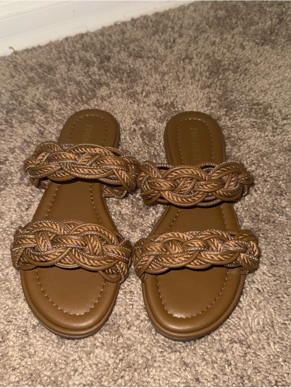 Forever 21 Tan Braided Double-Strap Slide Sandals